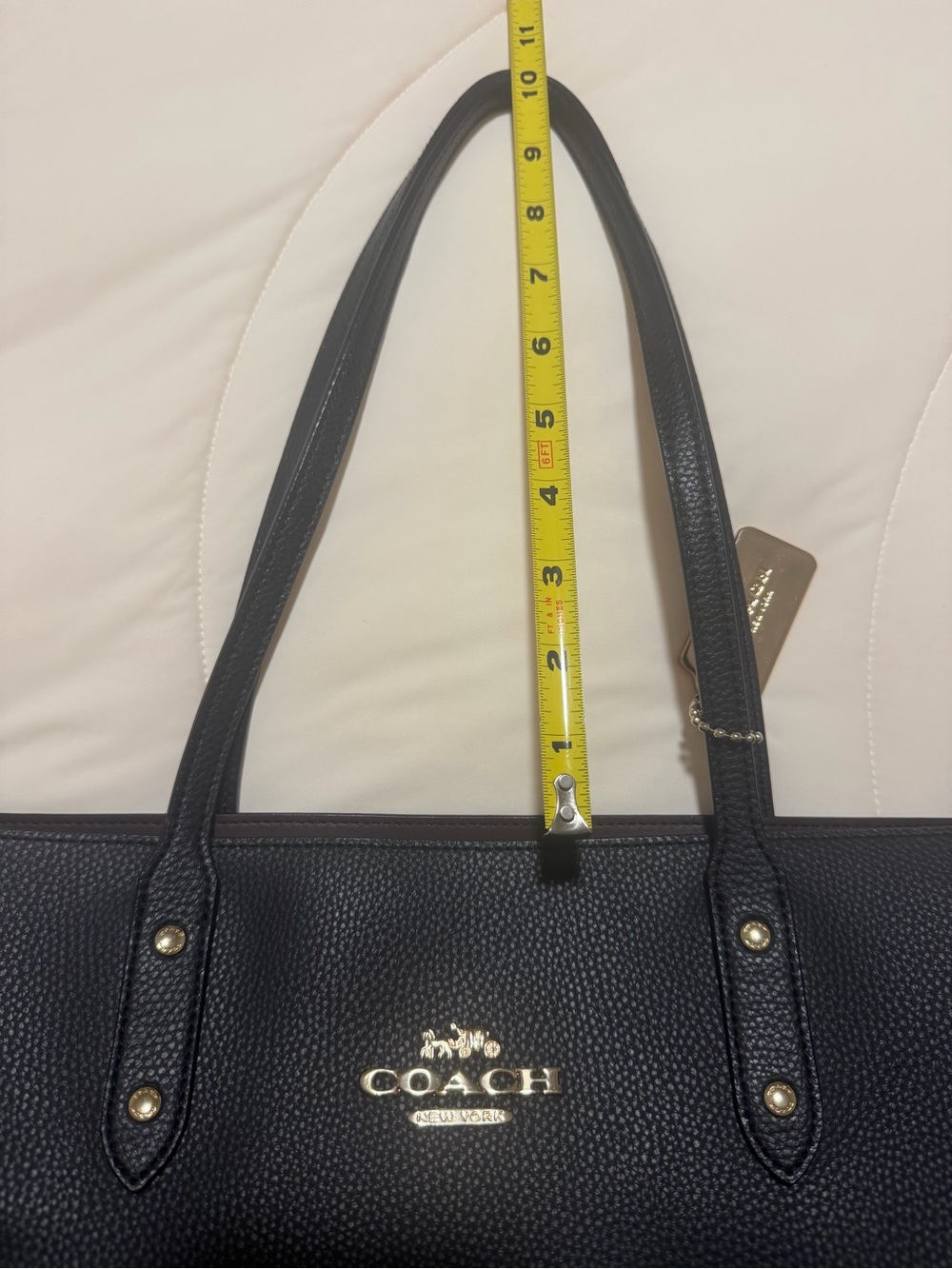 Coach Black Pebbled Leather Tote with Gold Logo - Picture 10 of 12